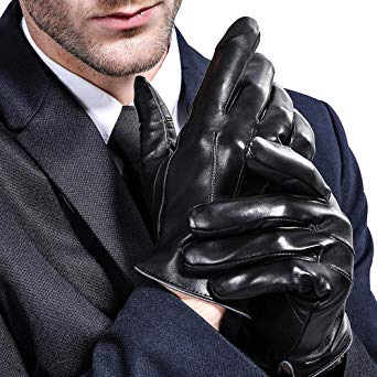 VEMOLLA Luxury Men Touchscreen Genuine Leather Gloves Cashmere Lining for Texting Driving Winter