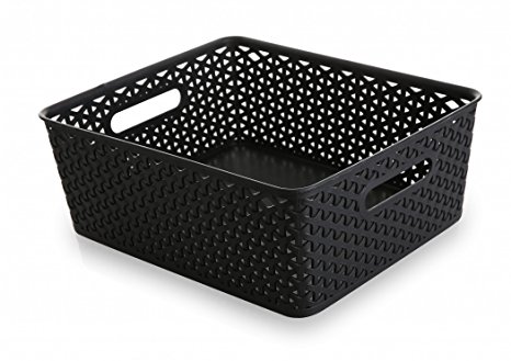 BINO T-Weave Plastic Storage Basket, Black, Medium