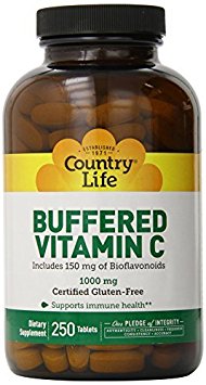 Gluten Free, Time Release Buffered Vitamin C, 1,000 mg, 250 Tablets by Country Life