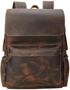 Tiding Genuine Leather Backpack 14 Inch Laptop Backpack Vintage Travel College School Bag Daypack for Men