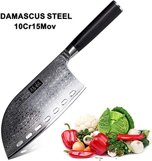 Cleaver Knife, Kitchen Knife 7 Inch Professional Butcher Cleaver SHAN ZU Chef Knife Chopper Butcher Knife High-Carbon Steel Damascus Steel Meat Cleavers for Home Kitchen & Restaurant