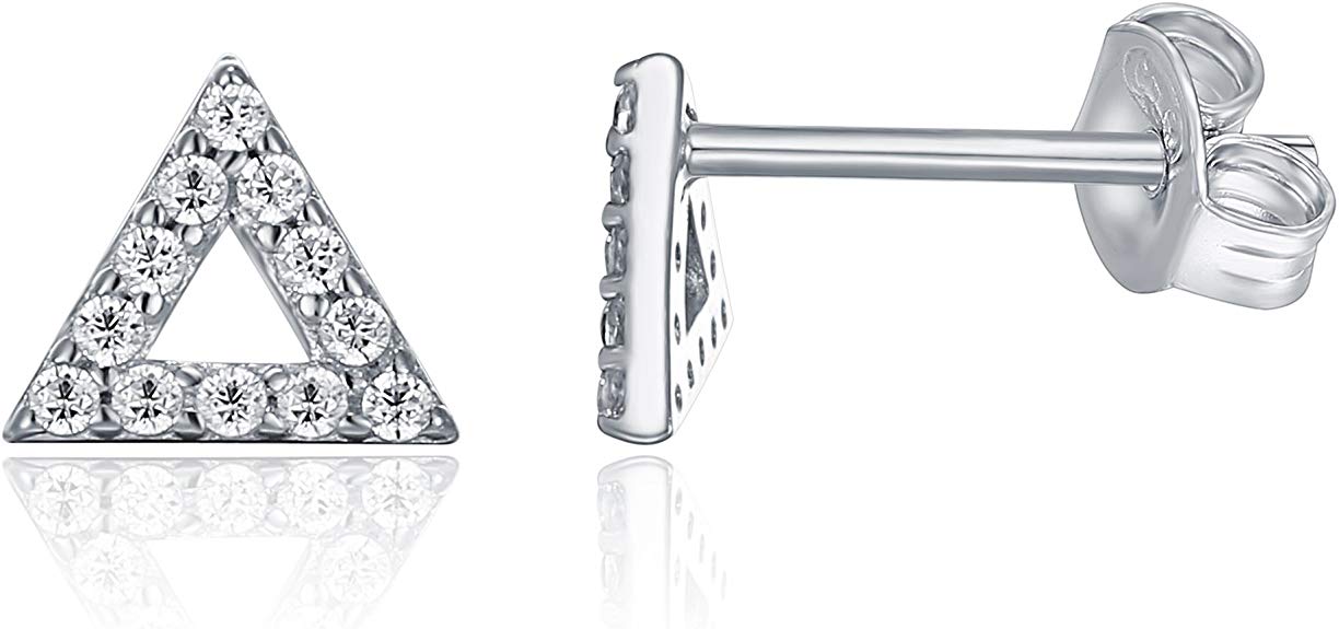 PAVOI 14K Gold Plated CZ Simulated Diamond Earrings Dainty Mini Bar, Halo, Lightning Bolt, Moon Stud Earrings