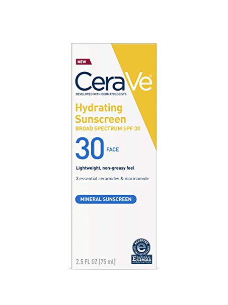 Cerave 100% Mineral Sunscreen SPF 30 | Face Sunscreen with Zinc Oxide and Titanium Dioxide for Sensitive Skin | 2.5 Ounce