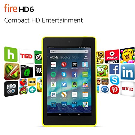 Fire HD 6 Tablet, 6" HD Display, Wi-Fi, 8 GB - Includes Special Offers, Citron (Previous Generation - 4th)