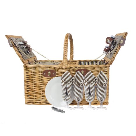 Zelancio 4 Person Square Picnic Basket Set With Insulated Cooler Insert Large Service for Four