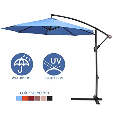 COSTWAY 2.7M Outdoor Parasol Sun Shade Cantilever Banana Hanging Umbrella Patio Garden(Blue)