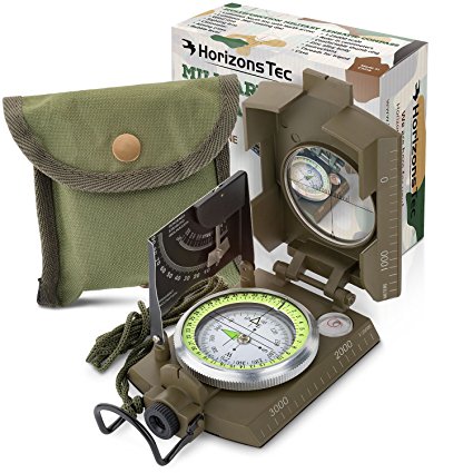 Horizons Tec Military Floating Compass Kit | Waterproof Zinc Alloy Body, Luminous Compass With Clinometer, Thumb Ring & Lensatic Side View | For Camping, Hunting, Hiking, Backpacking, Boating & More
