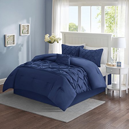 Comfort Spaces – Cavoy Comforter Set - 5 Piece – Tufted Pattern – Navy – Full/Queen size, includes 1 Comforter, 2 Shams, 1 Decorative Pillow, 1 Bed Skirt