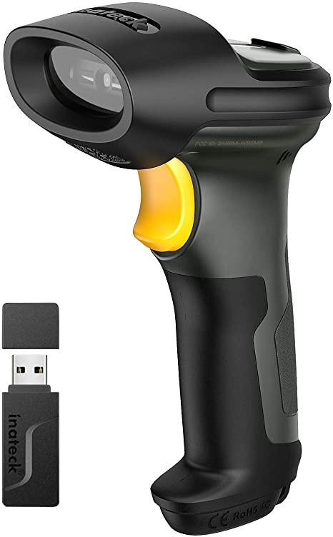 Inateck 1D Wireless Barcode Scanner, Bluetooth and Wireless Adapter, 400M Ultra Long Transmission Distance, Scan Screen, Pro 7