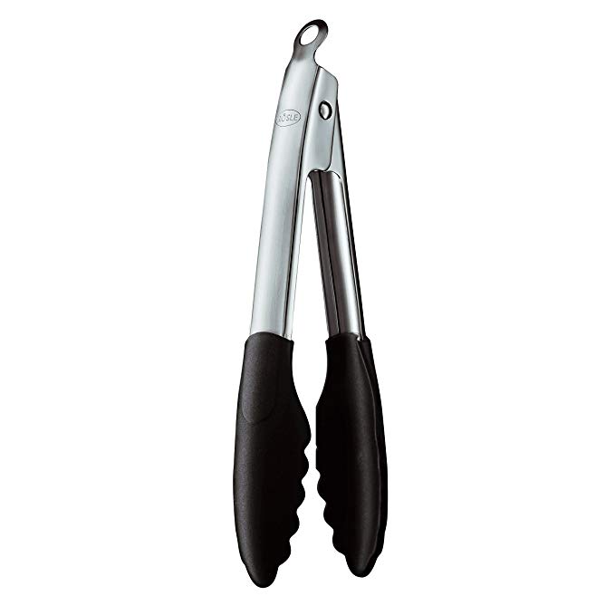 Rösle Stainless Steel Silicone Coated Locking Tongs, 9-inch