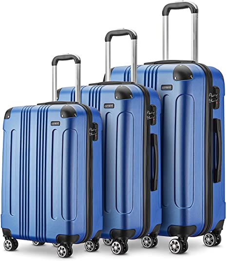Joyway Hard Luggage Set Suitcases with Wheels Carry On Size,Lightweight TSA Lock,Checked Luggage 28 inch,24 inch 20 inch,3 Piece,with Luggage Strap(blue)