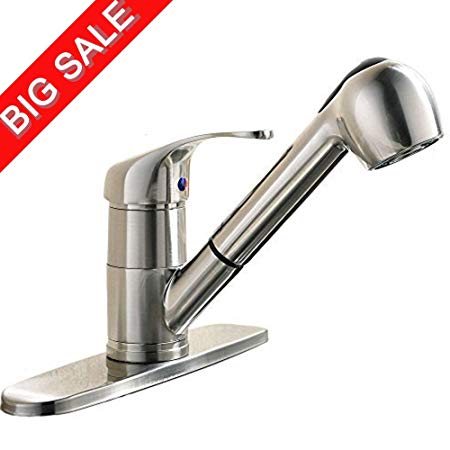 VCCUCINE Best Modern Brushed Nickel Single Handle Stainless Steel Pull Out Sprayer Bar Kitchen Sink Faucet, Pull Down Kitchen Faucet with Deck Plate