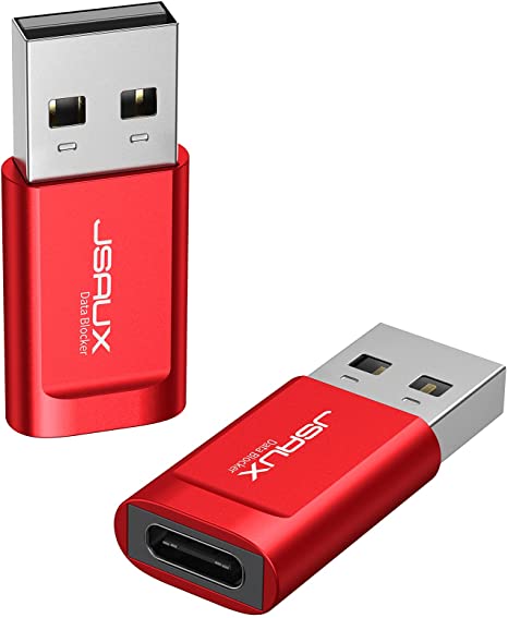 USB-C Data Blocker, JSAUX (2-Pack) USB-A to USB-C Female Defender Only for Quick Charge, Protect Against Juice Jacking, Refuse Hacking Provide Safe Charging- Red