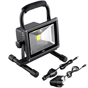 LE 20W LED Work Light Rechargeable, Waterproof Flood Light, Security Lights, Outdoor Portable Emergency Lighting Floodlight, 100W Halogen Bulb Equivalent, 1400lm, Adapter and Car Charger Included