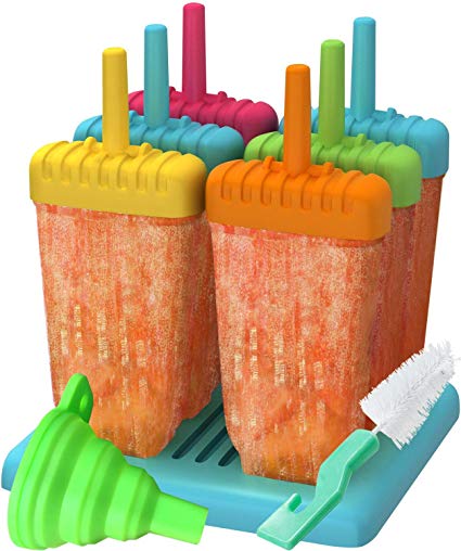 Ozera Reusable Popsicle Molds Ice Pop Molds Maker - Set of 6 - With Silicone Funnel & Cleaning Brush - Assorted Colors (Renewed)