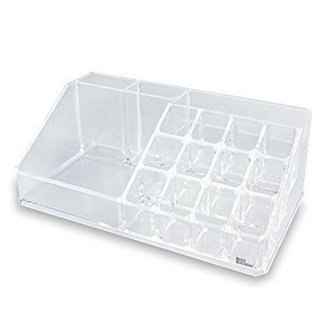 Ikee Design Acrylic Lipstick and Brush Organizer. 9 Lipstick Compartment   4 Large Compartment. 8 3/4"w X 5"d X 3 1/8"h