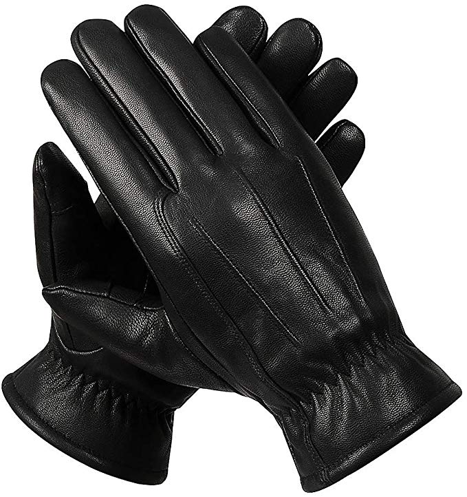 Mens Winter Black Genuine Leather Gloves - Alomidds Touchscreen Outdoor Fleece/Thinsulate Lining Driving Dress Gloves