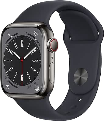 Apple Watch Series 8 (GPS   Cellular, 41mm) Smartwatch - Edelstahlgehäuse Graphit, Sportarmband Mitternacht - Regular. Fitnesstracker, Blutsauerstoffund EKGApps, Always-On Retina Display, Wasserschutz