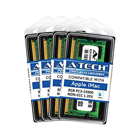 A-Tech for Apple 32GB Kit 4X 8GB DDR3 PC3-14900 1866MHz CL13 1.35v SODIMMs Late 2015 iMac 27" iMac17,1 MK462LL/A MK472LL/A MK482LL/A A1419 Memory RAM Upgrade