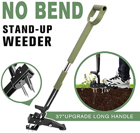 Homes Garden No Bend Stand-Up Manual Weeder 39"-47" Telescoping Long Handle Extendable D-Grip, Serrated Claws for Pulling Dandelion, Thistles, All Weeds Out 12 Years Warranty #T719A00