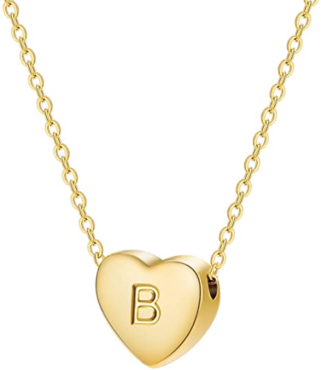 SANNYRA Dainty Initial Necklace 18K Real Gold-Plated Letters A-Z 26 Alphabet Heart Pendant Necklace for Women