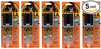 Gorilla 2 Part Epoxy, 5 Minute Set, .85 ounce Syringe, Clear, (Pack of 5)