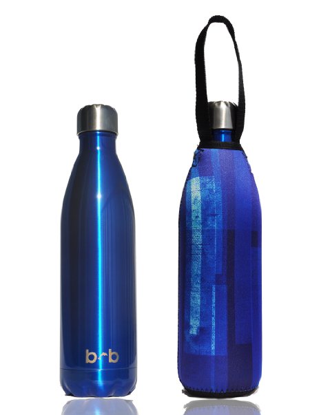 BBBYO Premium Double Wall Insulated Stainless Steel Water Bottle   Protective Carry Cover 17oz