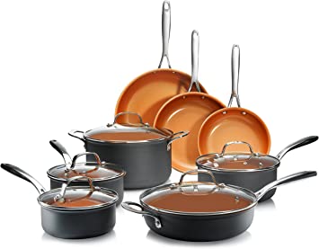 Gotham Steel Hard Anodized Pots and Pans 13 Piece Premium Cookware Set with Ultimate Nonstick Ceramic & Titanium Coating, Oven and Dishwasher Safe, Copper