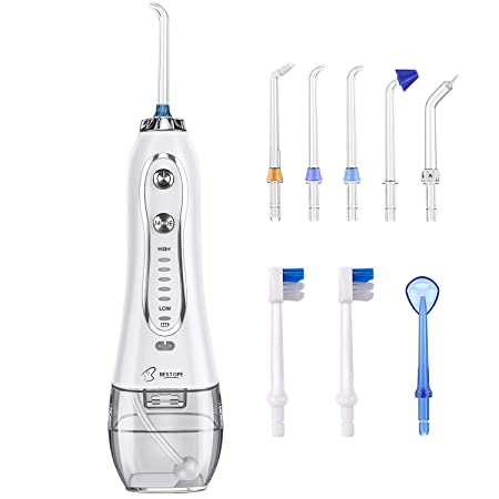 BESTOPE Water Flosser 300ML 5 Modes & 8 Tips - IPX7 Waterproof Cordless Dental Oral Irrigator Portable and Rechargeable Water Flossing for Braces & Bridges Care, Home and Travel