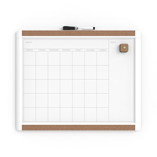 U Brands Pin-It Magnetic Dry Erase Calendar Board, 20 x 16 Inches, White Frame