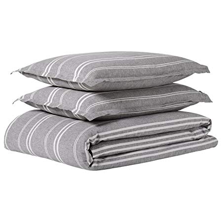 Rivet Maxwell Washed Stripe Duvet Cover Set - Full or Queen, Grey with White Stripe