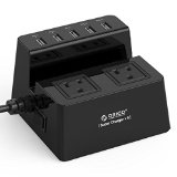 ORICO 3-in-1 1700J 2 Surge Protected Outlets Power Strip with 40W 5-Port Desktop USB Charging Station for iPhone 6s66 plus iPad Air 2Mini 3 Samsung Galaxy S6S6 EdgeNote 5 HTC M9 Nexus and More -Black