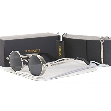 Ronsou Steampunk Style Round Vintage Polarized Sunglasses Retro Eyewear UV400 Protection Matel Frame