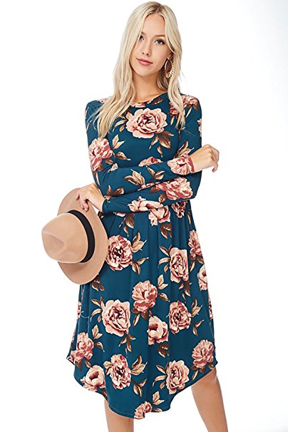 Reborn J Modest Shop LA MSLA1459 Long Sleeve Floral Midi Dress with Pockets