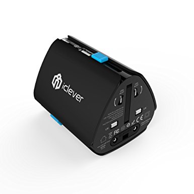 iClever Worldwide Travel Adapter, All in One Universal Wall Charger International AC Power Plug Adapter with USB Charging Port for USA EU UK AUS Cell Phone Laptop