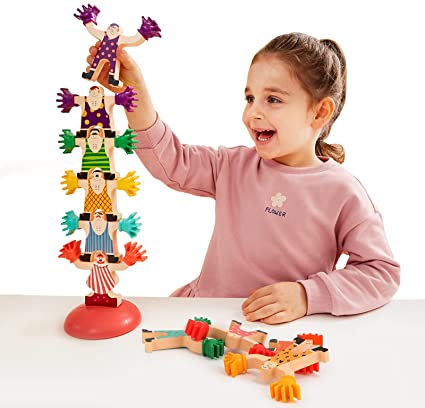 TOP BRIGHT Wooden Stacking Toys for 3 4 Year Old Boys Girls Birthday Gifts - Balance Block Game for Preschool Kids Stacking Blocks with 13 Cards