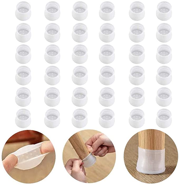 36pcs Silicone Furniture Legs Caps, Anti-Slip Round & Square Chair Leg Floor Protection Covers, Prevents Scratches and Noise