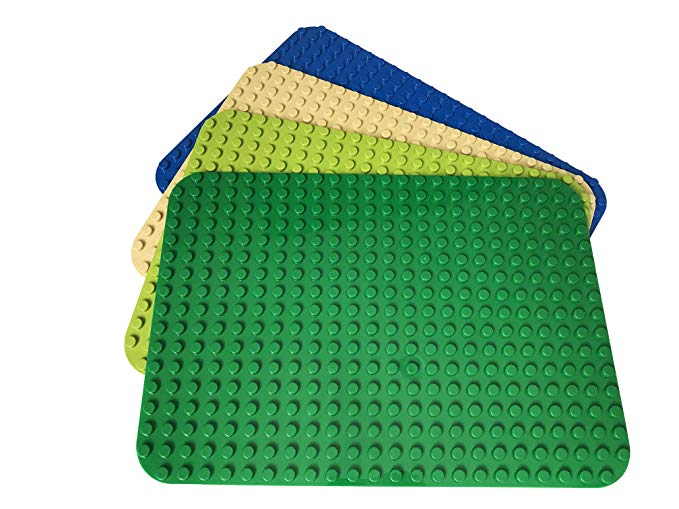 Apostrophe Games Large Building Block Base Plates Compatible with All Major Brands (4 Pack (Green, Light Green, Sand, Blue))