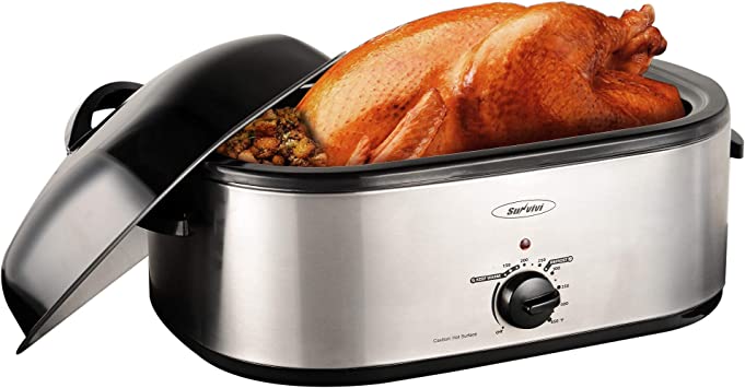 18 Quart Electric Roaster Oven, Roaster Oven, Turkey Roaster Electric, Roaster Oven Buffet, Selfbasting Lid, Removable Pan, Full-Range Temperature Control Cool-Touch Handles, Silver Body, Black Lid