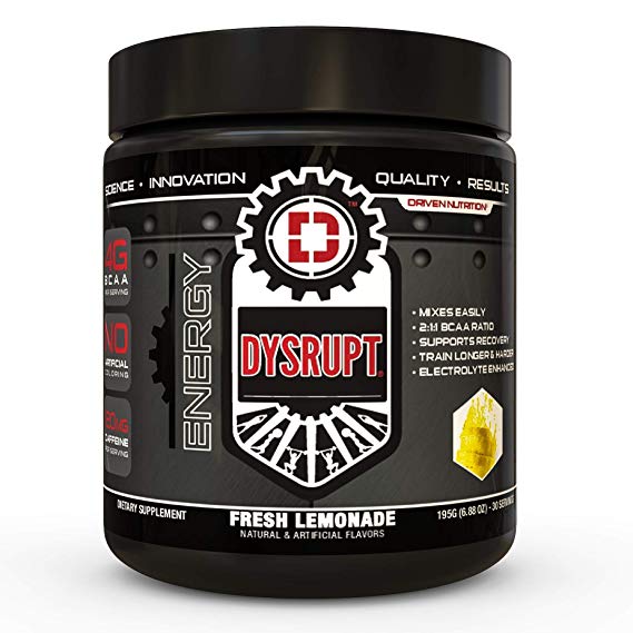 DYSRUPT: BCAA   Caffeine with Electrolytes: Sugar & Gluten Free Supplement- Improve Recovery, Burn More Fat, Increase Endurance, and Achieve Greater Focus (Fresh Lemonade)