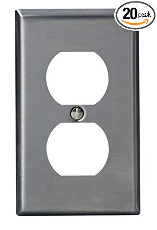 Leviton 84003-40 Standard Size Device Mount 1-Gang Duplex Device Receptacle Wallplate, 20-Pack, Stainless Steel