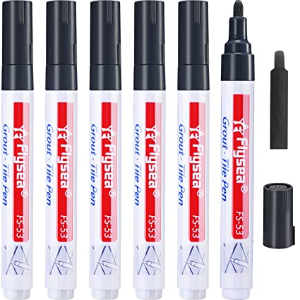 6 Pieces Tile Pen Wall Grout Restorer Pen Repair Marker Grout Filler Pen for Restoring Tile Wall Floor Bathrooms and Kitchen (Black)