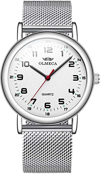OLMECA Men’s Watch Wrist Watches Analog Quartz Waterproof Stainless Steel Mesh Band Simple Watch for Men 709wd