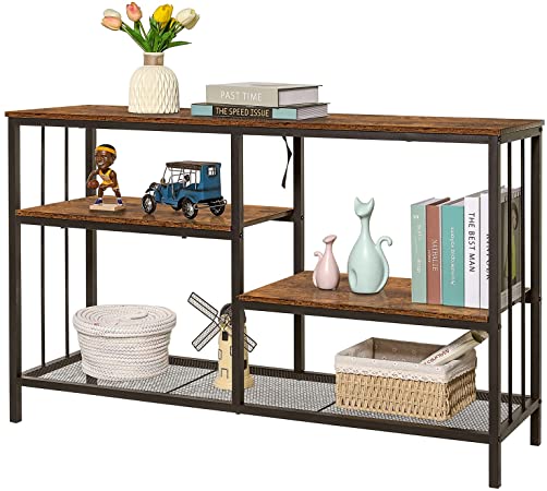 USIKEY Sofa Tables, Console Table, 4-Tier Industrial Hallway/Entryway Table with Storage Shelves, Metal Frame, Net Storage Shelf, for Living Room, Entryway, Rustic Brown