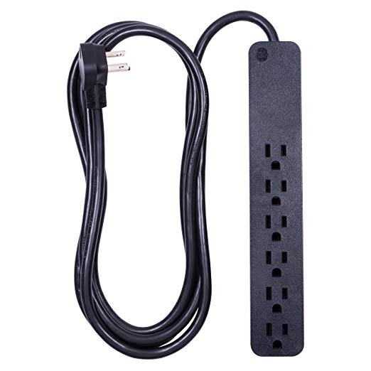 GE Power Strip Surge Protector, 6 Outlets, Fast Charge, Flat Plug, Extra Long Power Cord, 8ft, Wall Mount, Black, 37052