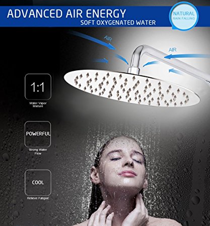 S R SUNRISE Extra Large 8-Inch Shower Head Fixed Round High Pressure Ultra Thin 304 Stainless Steel with Swivel 1/2 Metal Ball Connector