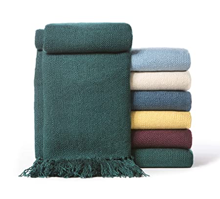 Chanasya Silky Textured Solid Decorative Throw Blanket with Tassels - Elegant Classy Chick Woven Kntted for Sofa Couch Bed Room Fringed Throw Blanket Gift for Wedding Birthday (50x65 Inches) Teal