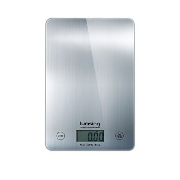 Digital Kitchen Scale, 11lb /5000g Lumsing Food Scale, Portable Electronic Pocket Cooking Scale with LCD Display, Tempered Glass Surface (Silver)