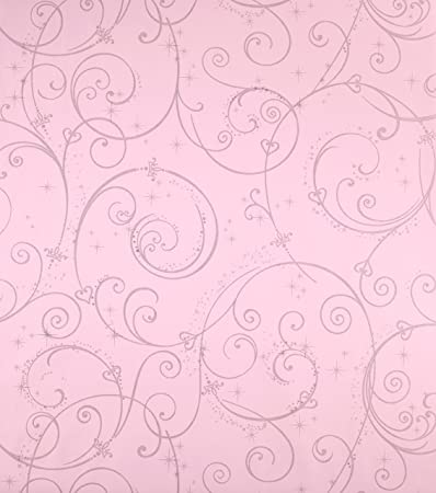 York Wallcoverings Disney Kids Perfect Princess Scroll Removable Wallpaper, Pink with Glitter