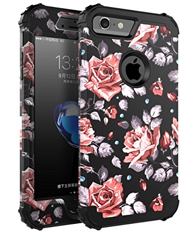 OBBCase 29case-ch iPhone 7 Case, (Heavy Duty) Three Layer Hybrid Sturdy Armor High Impact Resistant Protective Cover Case for iPhone 7 - Rose Flower/Black